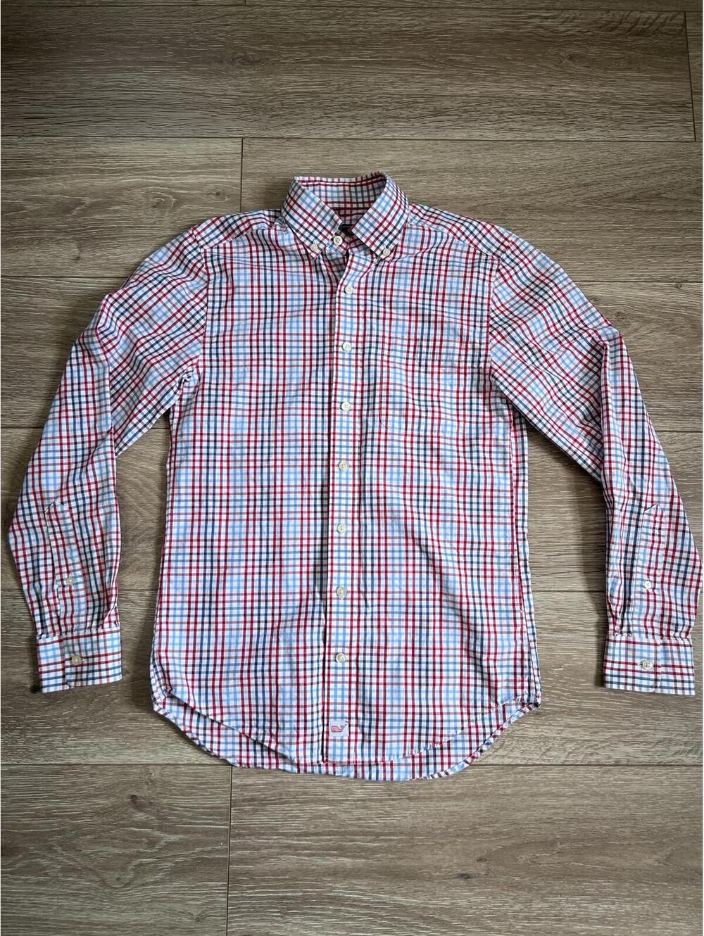 Vineyard Vines Men's Button-Down Shirt - Red, Blue, & White Checkered, XS Slim